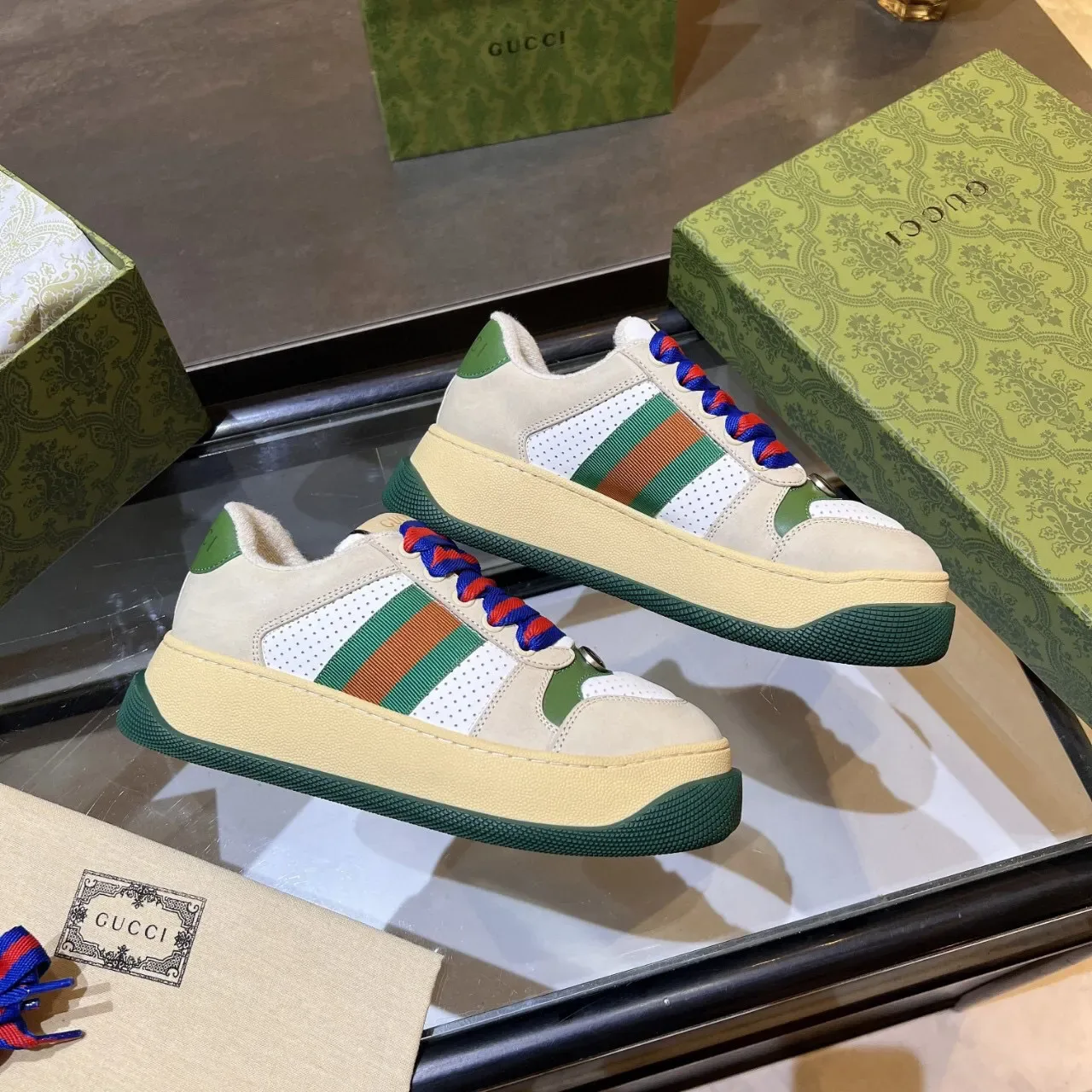 Gucci Screener Beige Blanco Verde Rojo Azul Sneakers Lifestyle 6