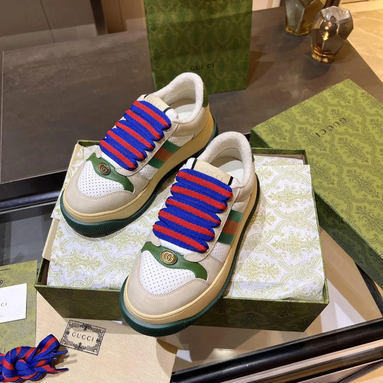 Gucci Screener Beige Blanco Verde Rojo Azul Sneakers Lifestyle 7