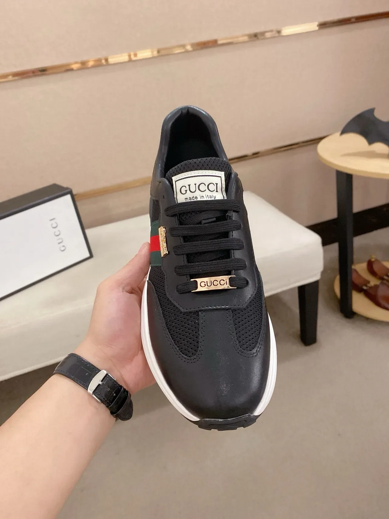 Gucci Screener Preto Verde Vermelho Web Lifestyle Sneakers 2