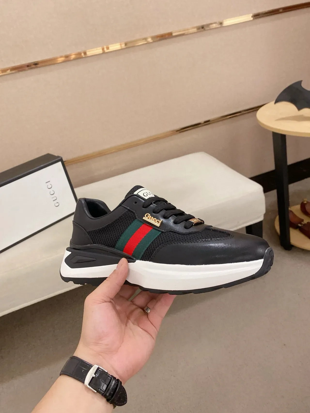 Gucci Screener Preto Verde Vermelho Web Lifestyle Sneakers 4