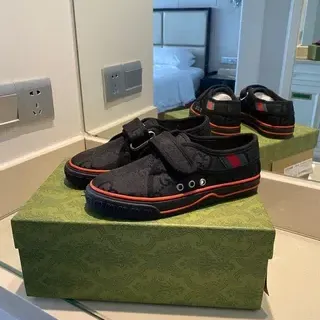 Gucci Screener Negro Naranja Correa Velcro Cierre Interlocking G Jacquard Superior Sneakers Estilo de Vida