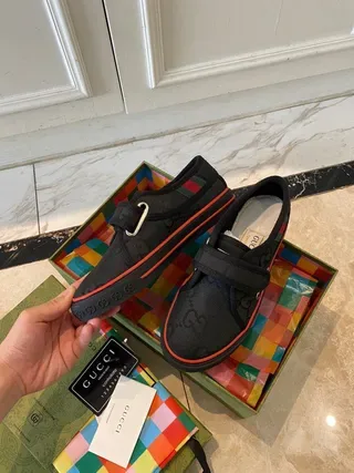 Gucci Screener Negro Naranja Correa Velcro Cierre Interlocking G Jacquard Superior Sneakers Estilo de Vida 3