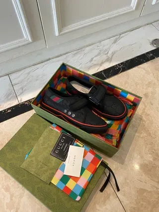 Gucci Screener Negro Naranja Correa Velcro Cierre Interlocking G Jacquard Superior Sneakers Estilo de Vida 5