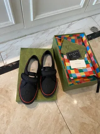 Gucci Screener Negro Naranja Correa Velcro Cierre Interlocking G Jacquard Superior Sneakers Estilo de Vida 6