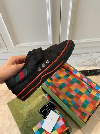 Gucci Screener Negro Naranja Correa Velcro Cierre Interlocking G Jacquard Superior Sneakers Estilo de Vida 7