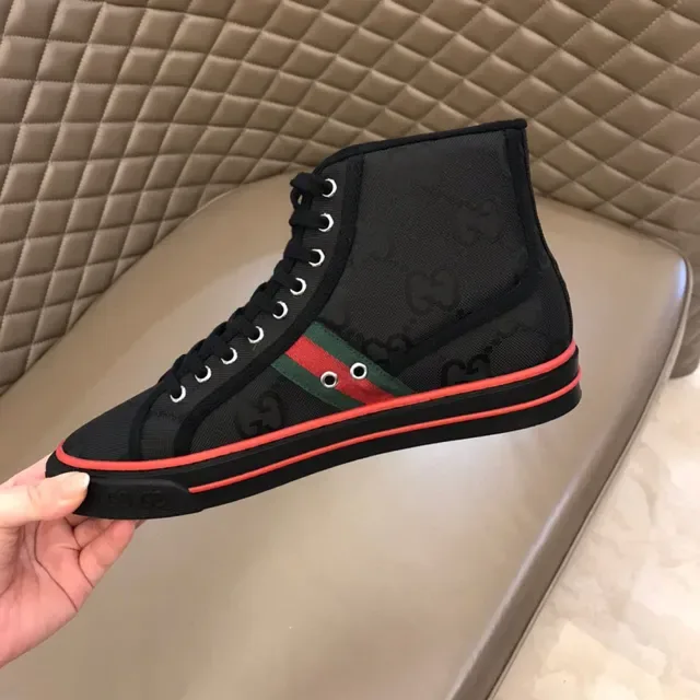 Gucci Screener কালো লাল সবুজ ওয়েব হাই-টপ লাইফস্টাইল স্নিকার 3