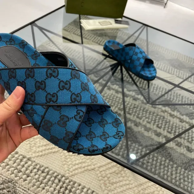Gucci Screener Blue GG Monogram Slippers 4