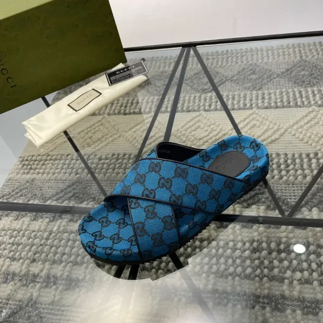 Gucci Screener Blue GG Monogram Slippers 6