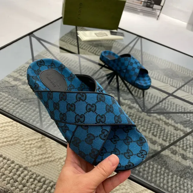 Gucci Screener Blue GG Monogram Slippers 7