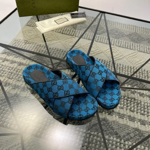 Gucci Screener Blue GG Monogram Slippers 8
