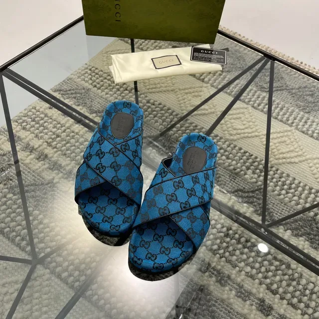 Gucci Screener Blue GG Monogram Slippers 9