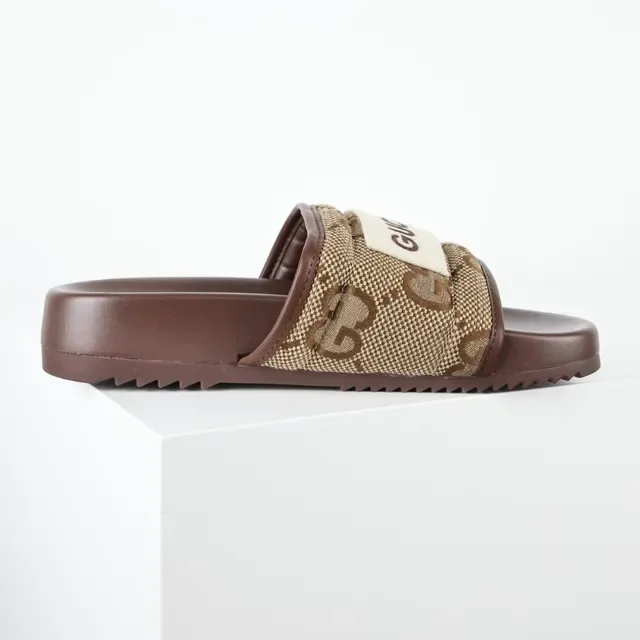 Gucci Screener GG Monogram বেইজ এবং বাদামি স্লাইড স্লিপার্স 7