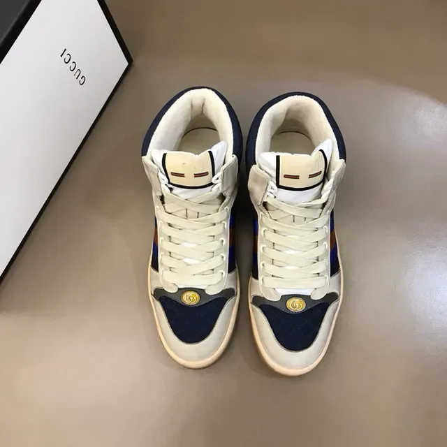 Gucci Screener Off-White Navy Web Stripe Zapatillas Lifestyle de Alto 2