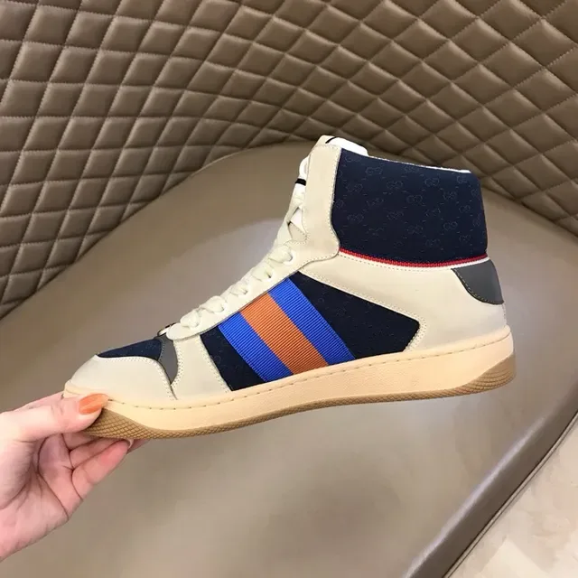 Gucci Screener Off-White Navy Web Stripe Zapatillas Lifestyle de Alto 3