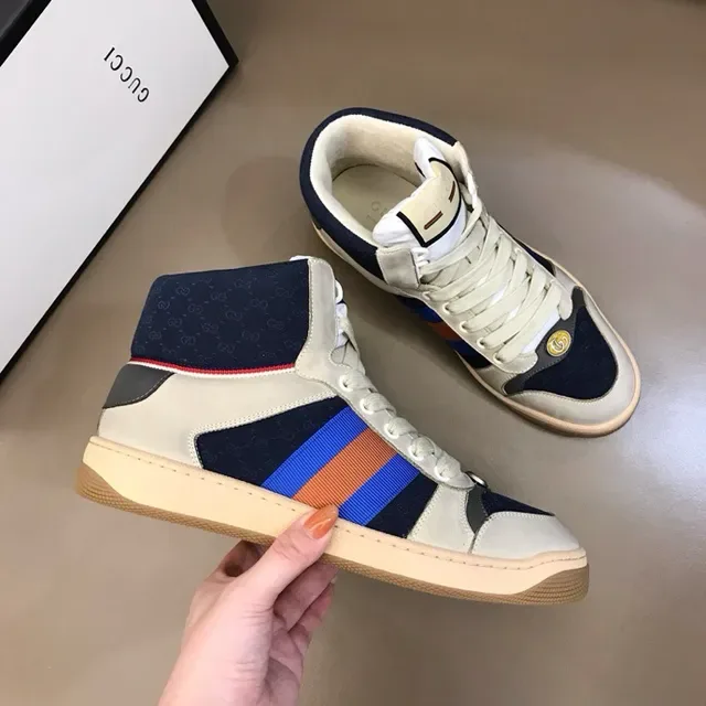 Gucci Screener Off-White Navy Web Stripe Zapatillas Lifestyle de Alto 7
