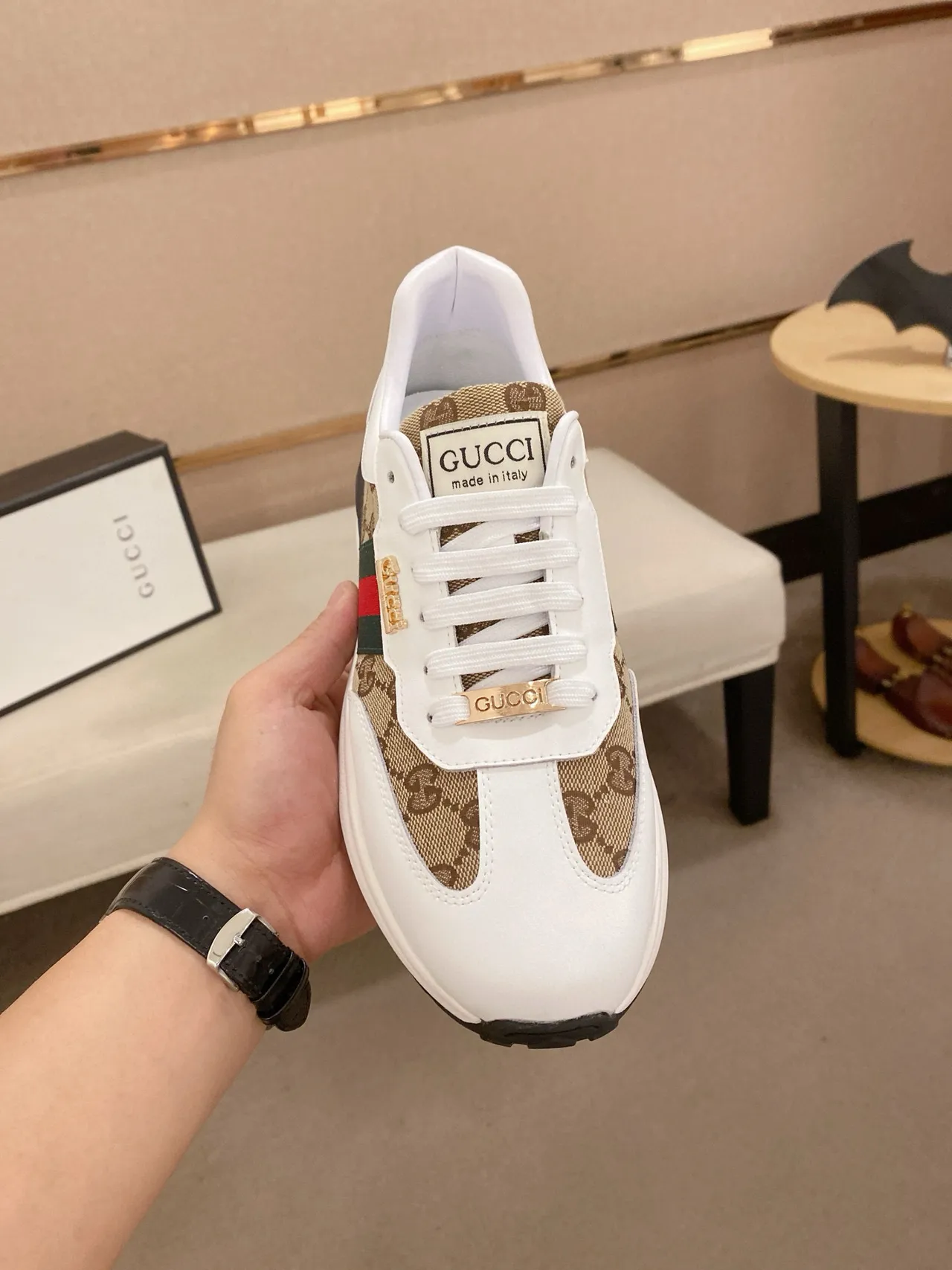 Gucci Screener Blanc Beige Rouge Vert Web Chunky Sneakers 2
