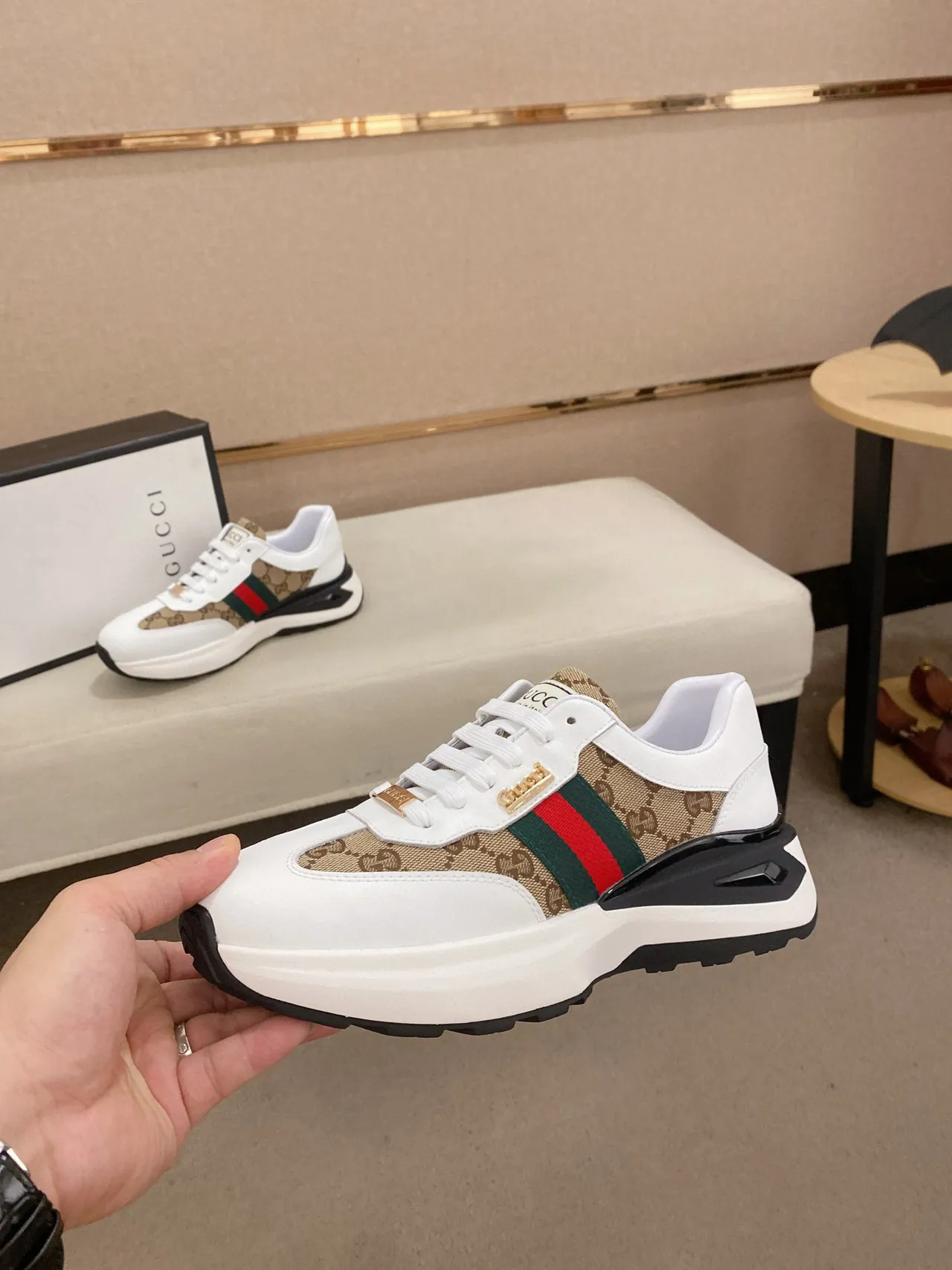 Gucci Screener Blanc Beige Rouge Vert Web Chunky Sneakers 3