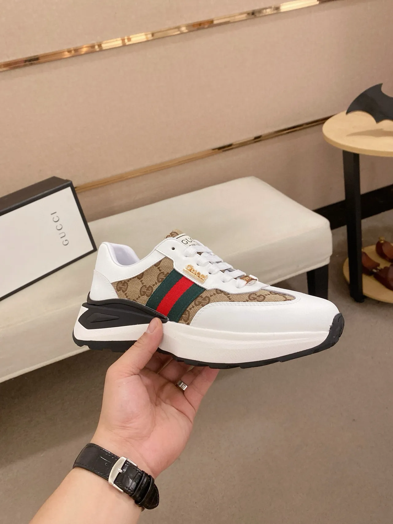 Gucci Screener Blanc Beige Rouge Vert Web Chunky Sneakers 4