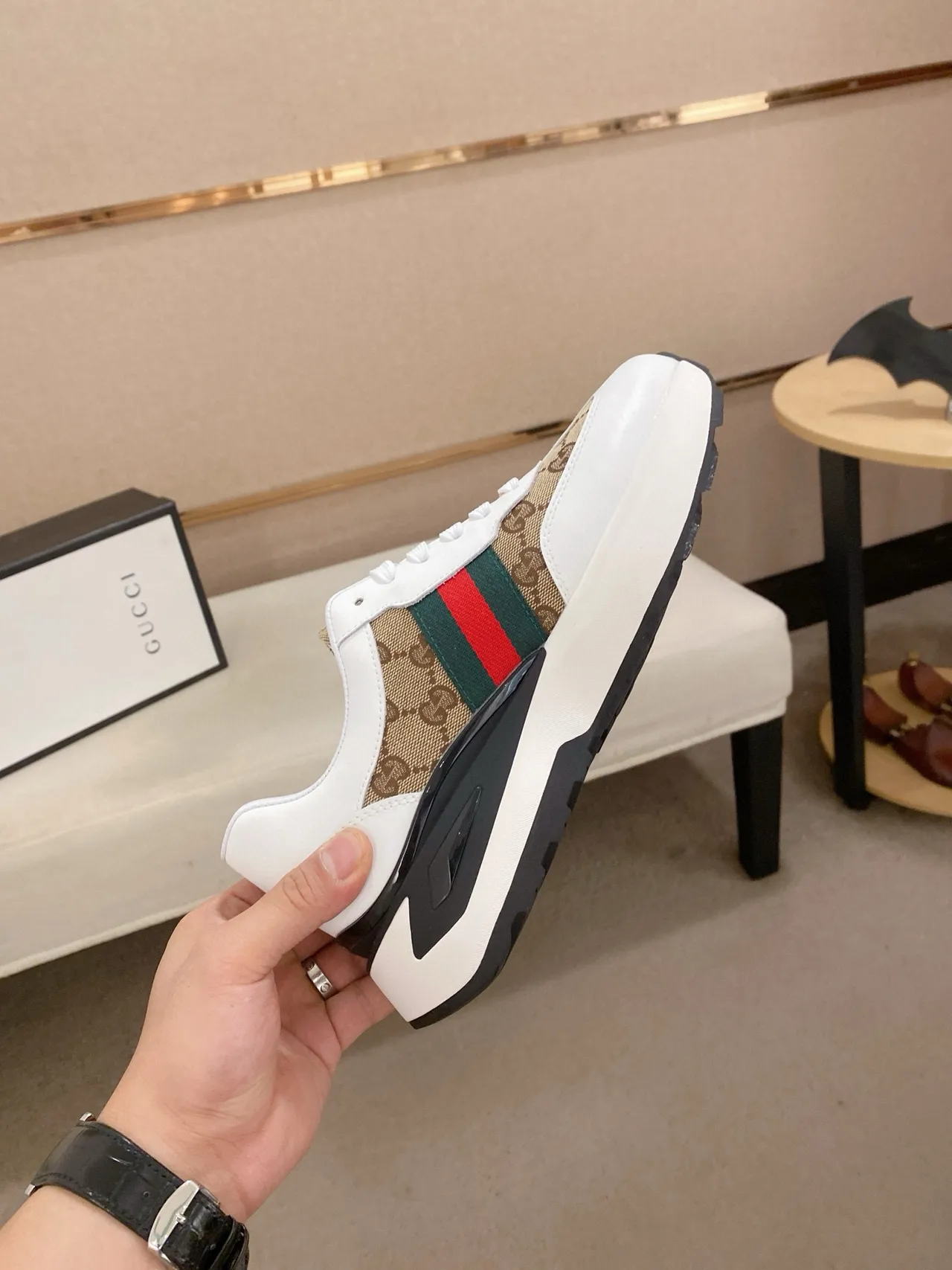 Gucci Screener Blanc Beige Rouge Vert Web Chunky Sneakers 5