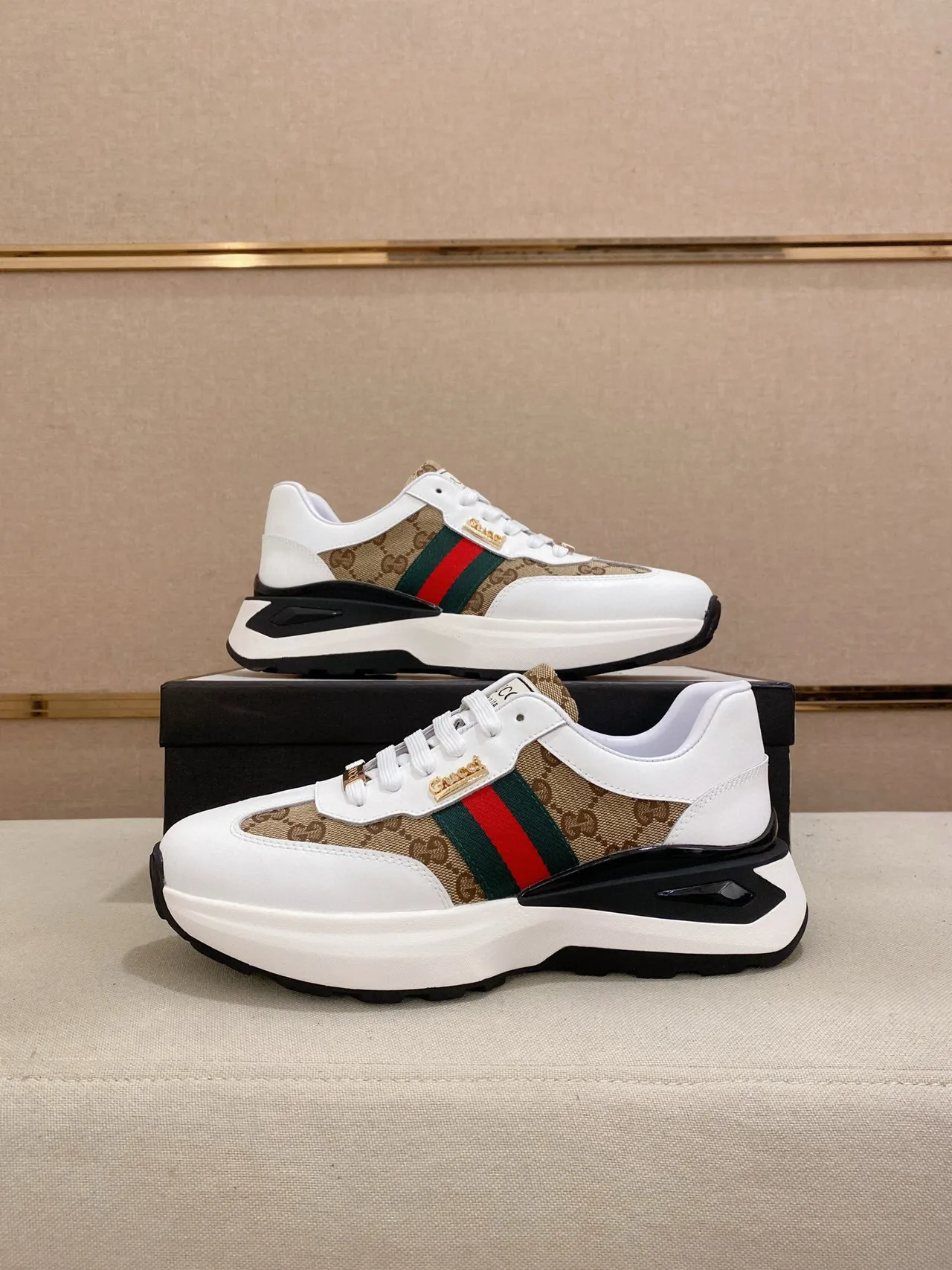 Gucci Screener Blanc Beige Rouge Vert Web Chunky Sneakers 7