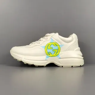 Gucci Screener Blanco Azul Suela Gruesa Logo Gráfico Lateral Zapatillas Lifestyle