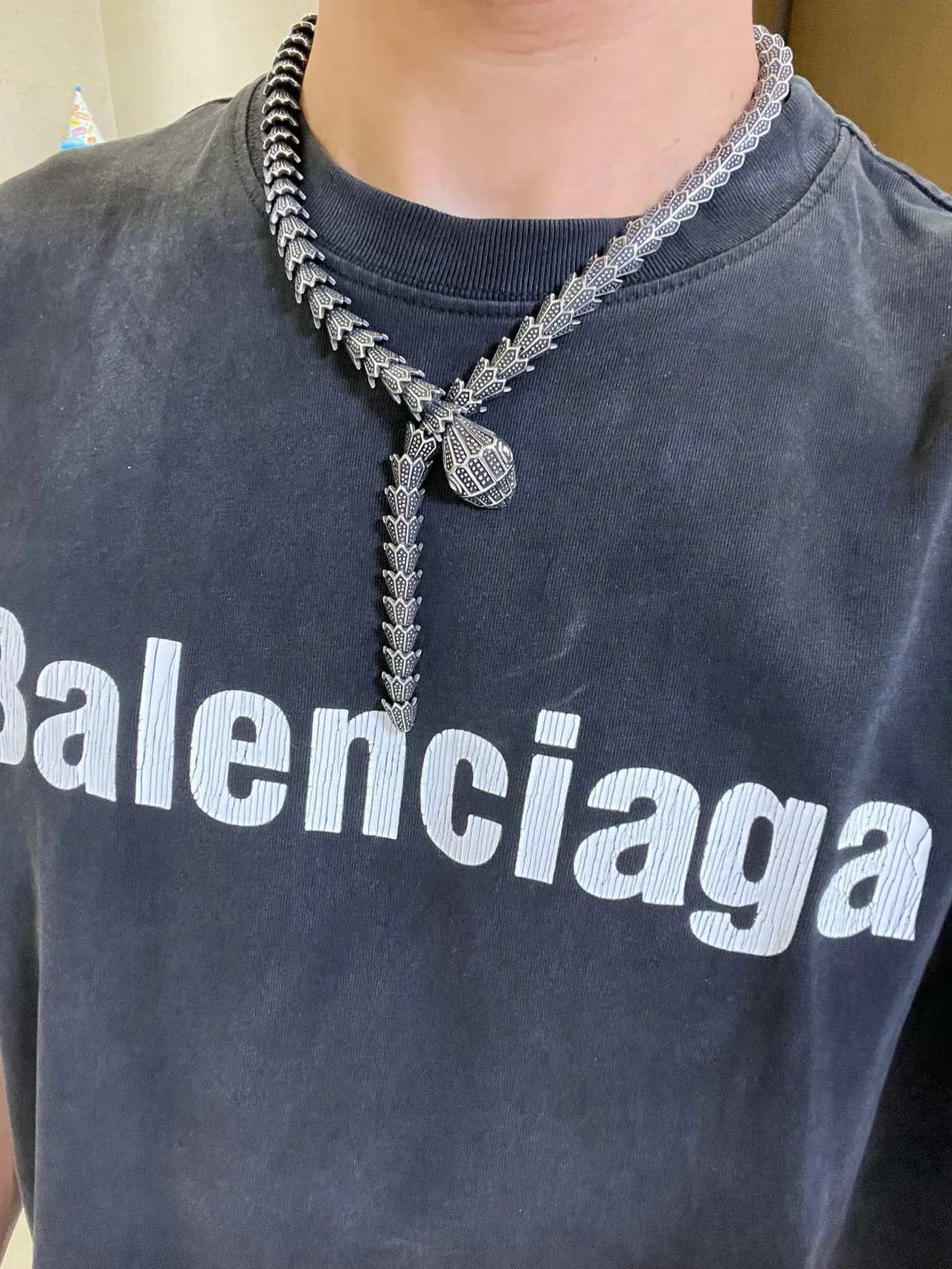 Gucci Collar Serpiente Plata Negro Articulada Escamas Texturizadas 5