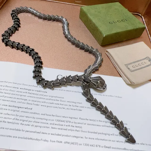 Gucci Collar Serpiente Plata Negro Articulada Escamas Texturizadas 9