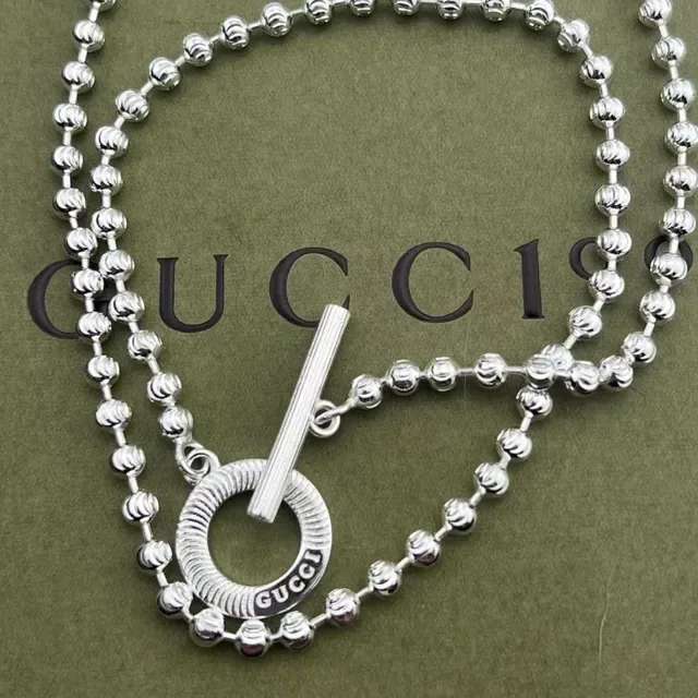 Gucci Silver Ball Chain Toggle Clasp Necklace 5