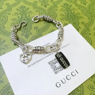 Gucci فضية أسود كثيفة سلسلة رابط مصقولة برميل موصلات سوار