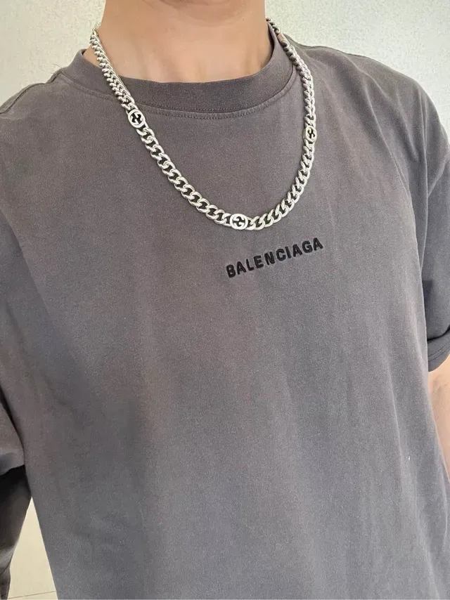 Gucci Silver Black Curb Link Chain Interlocking GG Medallions Necklace 7