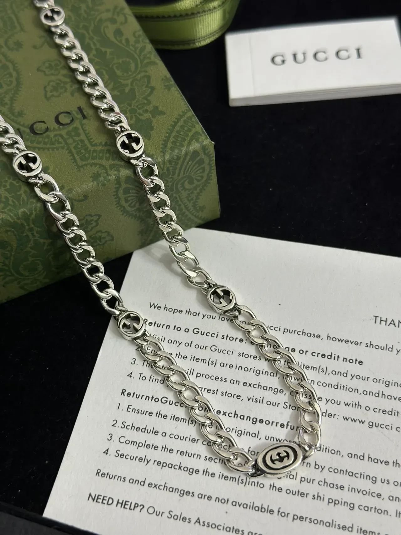 Gucci Silver Curb Chain Interlocking G Logo Medallions Bracelet 3