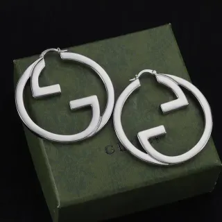 Gucci Brincos Grandes Aros Prata Verde Interlocking G Logo