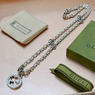 Gucci চাঁদি সবুজ ধাতু interlocking G লোগো হার