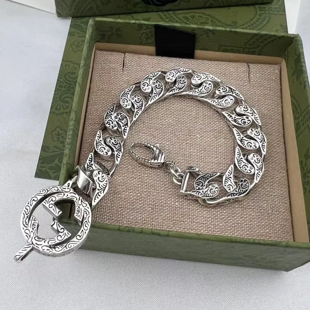 Gucci Argent Orné Gravé Paisley Maillons Interlocking G Boucle Bracelet 3