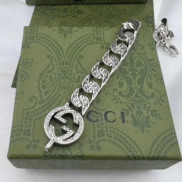 Gucci Argent Orné Gravé Paisley Maillons Interlocking G Boucle Bracelet 4