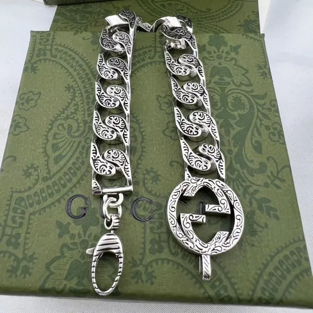 Gucci Argent Orné Gravé Paisley Maillons Interlocking G Boucle Bracelet 5