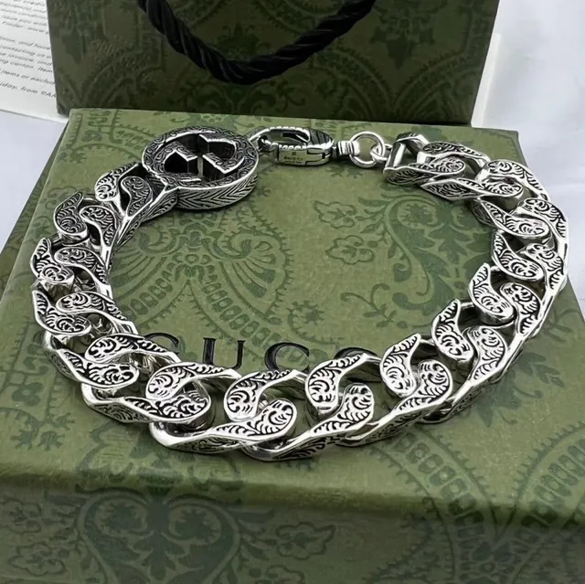 Gucci Argent Orné Gravé Paisley Maillons Interlocking G Boucle Bracelet 6