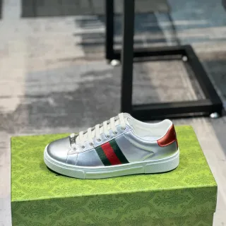 Gucci 银红金属皮革织带生活方式运动鞋