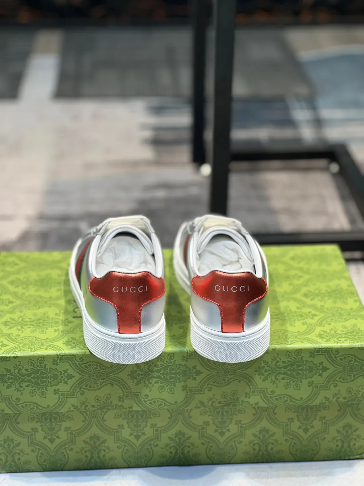 Gucci 银红金属皮革织带生活方式运动鞋 2