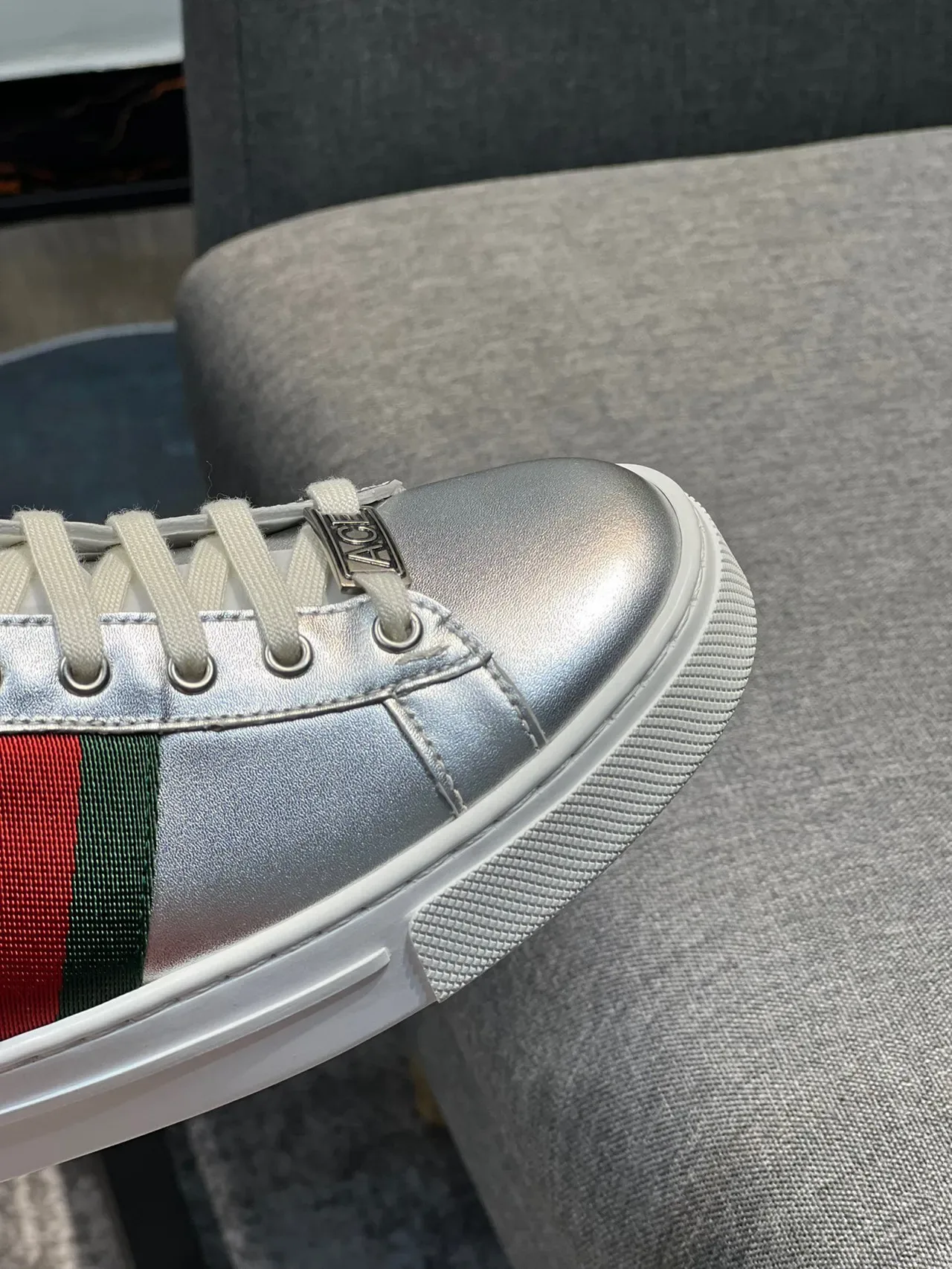 Gucci 银红金属皮革织带生活方式运动鞋 3