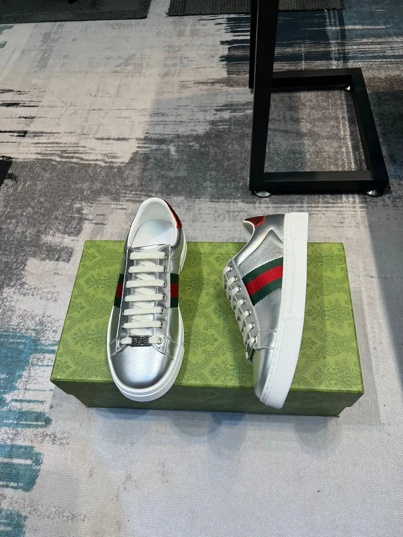 Gucci 银红金属皮革织带生活方式运动鞋 4
