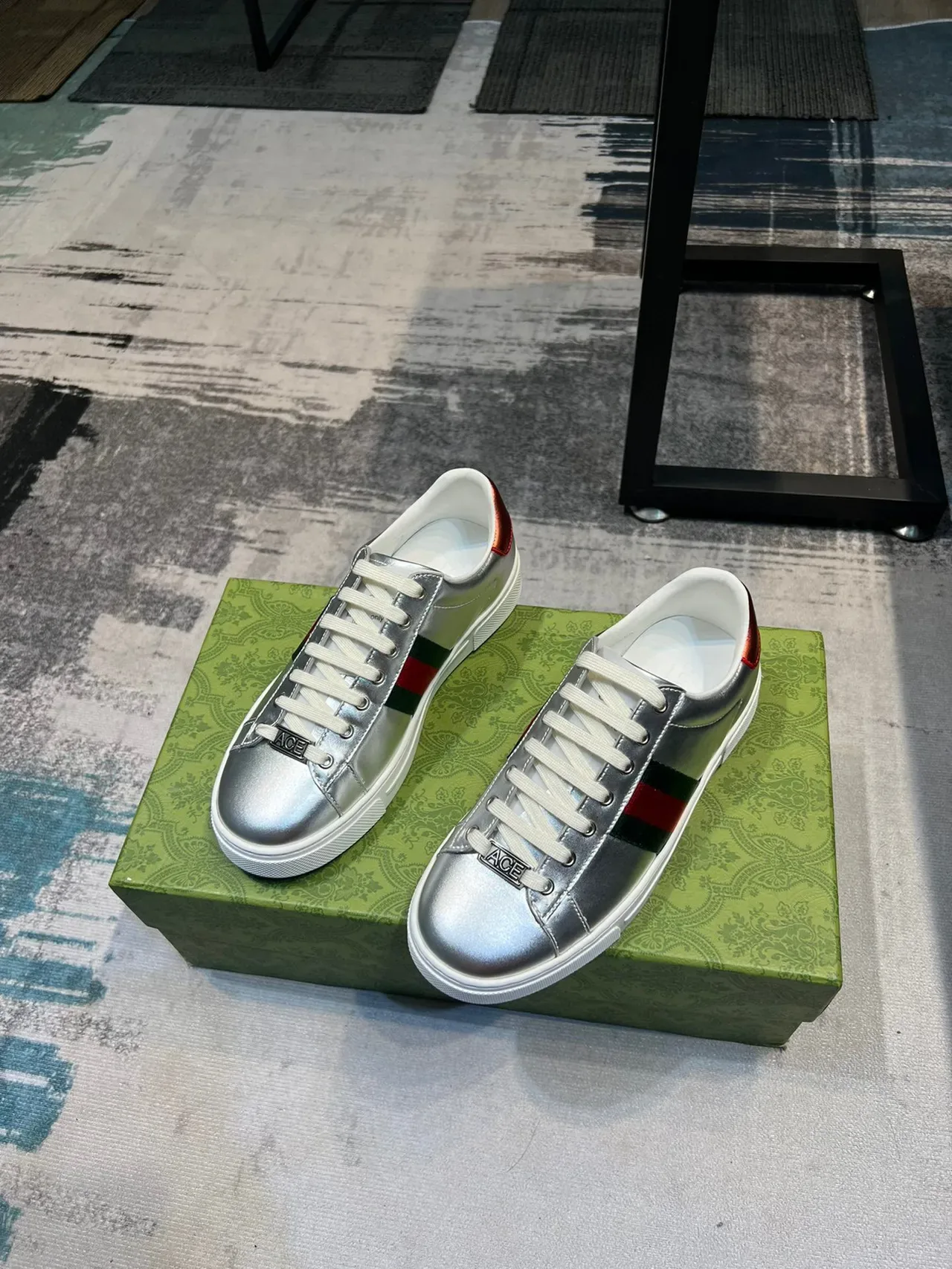 Gucci 银红金属皮革织带生活方式运动鞋 5