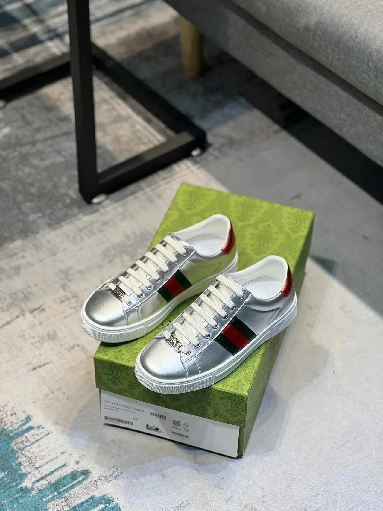 Gucci 银红金属皮革织带生活方式运动鞋 7