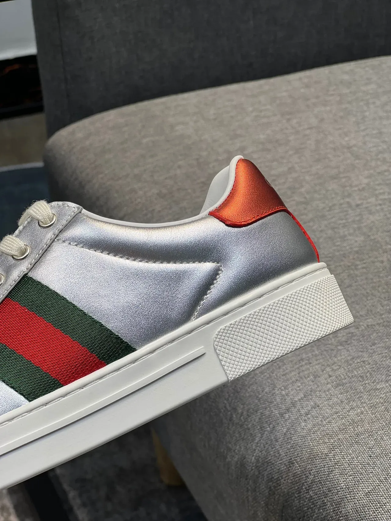 Gucci 银红金属皮革织带生活方式运动鞋 8