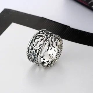Gucci রুপো চওড়া ব্যান্ড অক্সিডাইজড আংটি