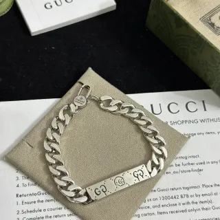 Gucci Skull GG Engraved Curb-Link Silver Bracelet