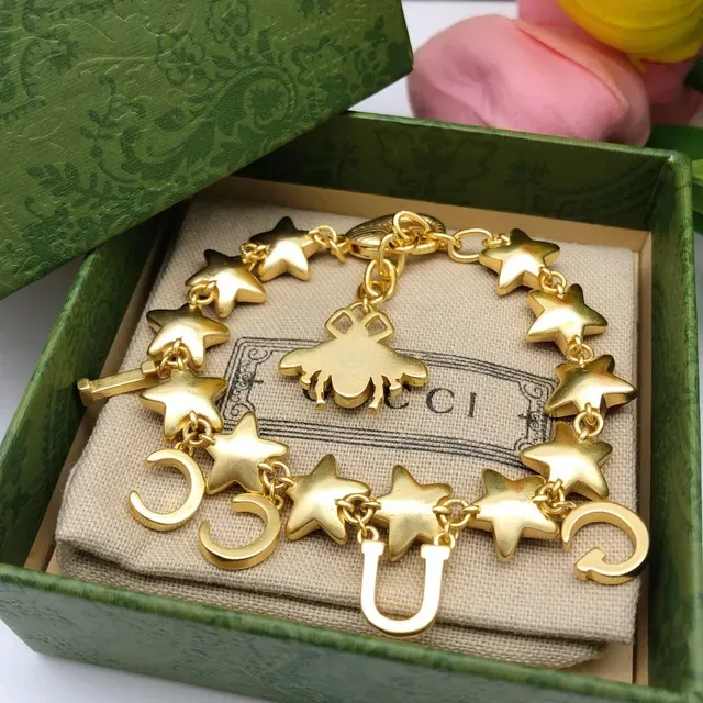 Gucci Estrella y Alfabeto de Cristal Cadena de Oro Rojo Pulsera de Estrellas Facetadas 6