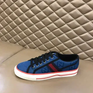 Gucci Tennis 1977 蓝色 GG Monogram Web Stripe 生活方式运动鞋