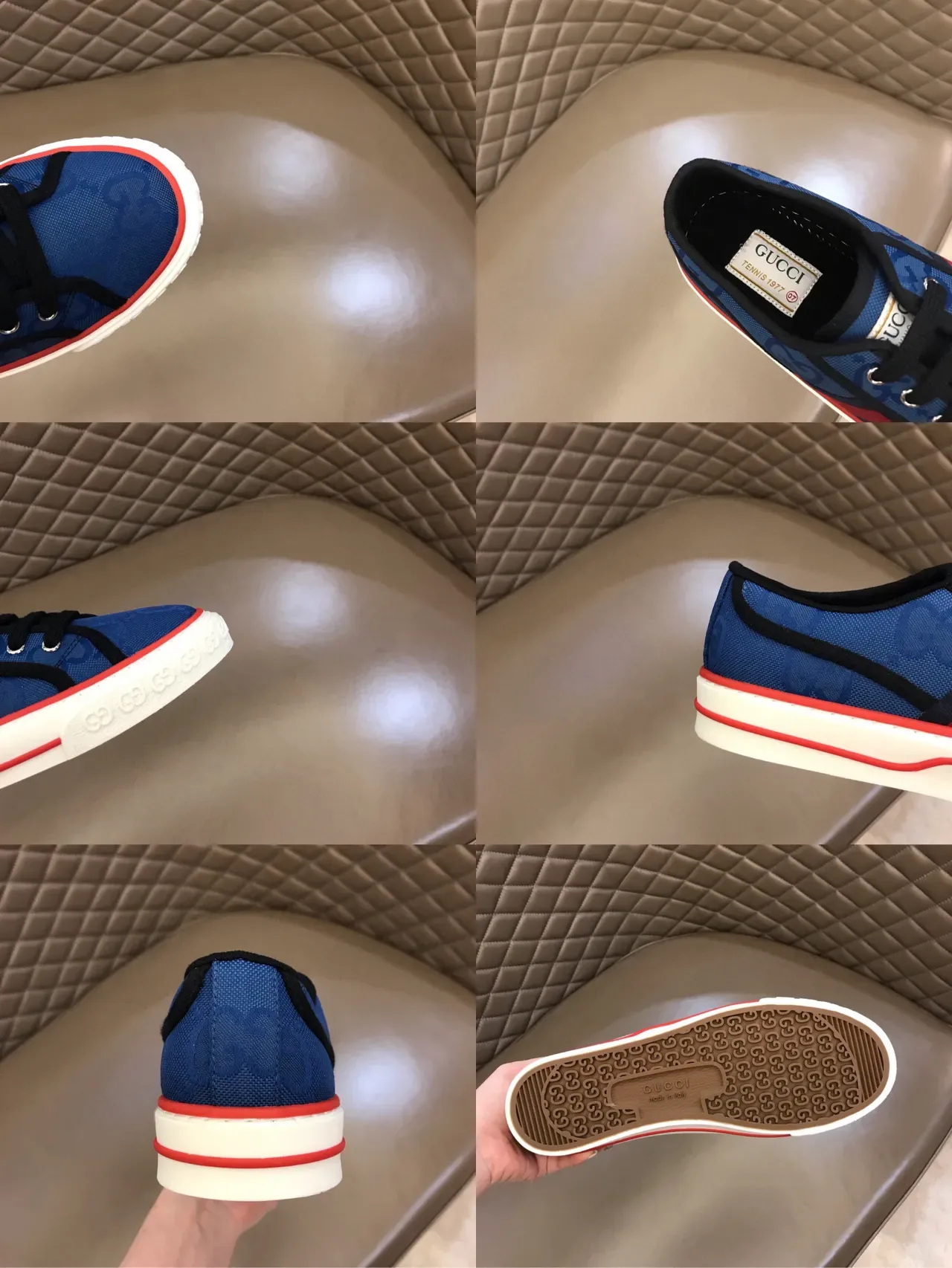 Gucci Tennis 1977 蓝色 GG Monogram Web Stripe 生活方式运动鞋 2
