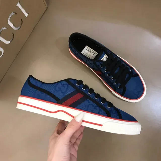 Gucci Tennis 1977 蓝色 GG Monogram Web Stripe 生活方式运动鞋 7